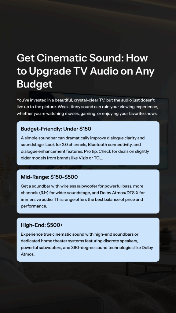 Get cinematic sound for your TV. Discover the best TV audio upgrades, from budget-friendly soundbars to powerful home theater systems.